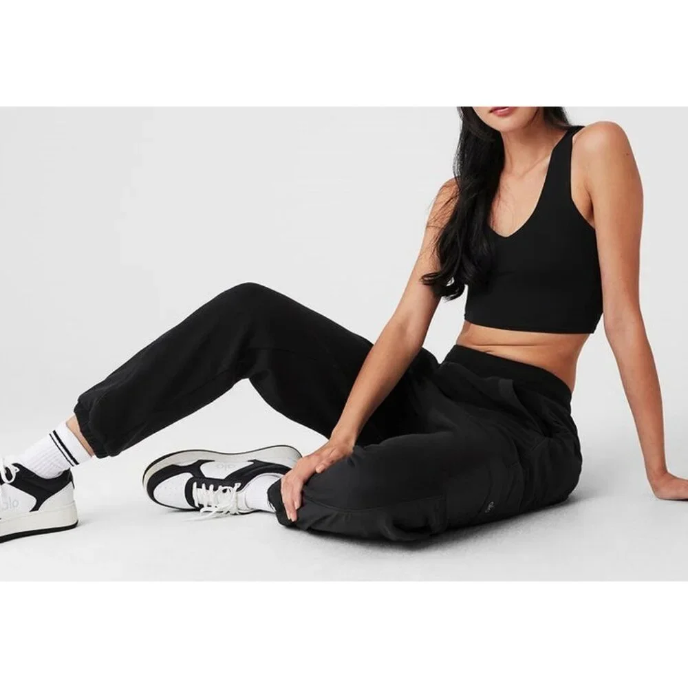 Alo Polar Fleece Wintry Mix Pant Black High-Rise Waist Fleece Fuzzy Warm Joggers